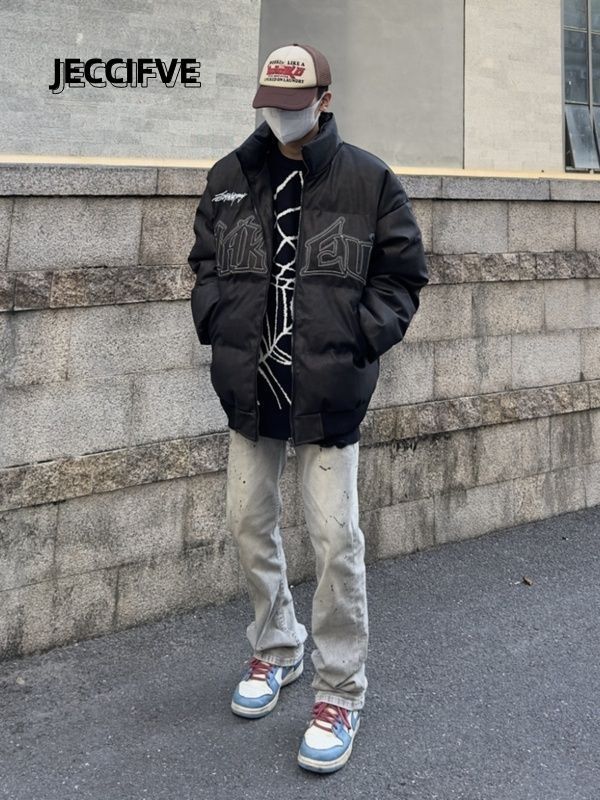 JECCIFIVE American street cotton clothing for men and women in winter thickened oversize loose niche couple bread clothing