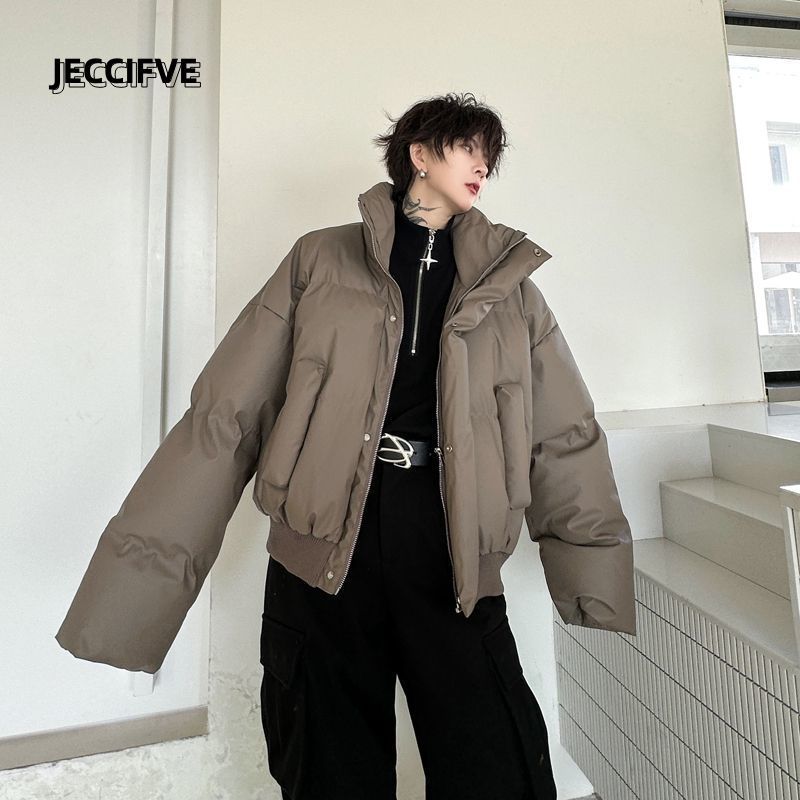 JECCIFIVE autumn and winter simple stand-up collar short cotton jacket for men and women thickened warm loose casual bread coat