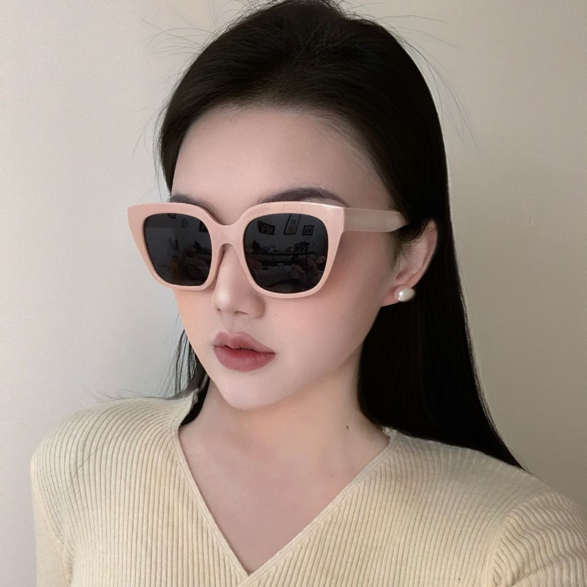 方形嫩粉色墨鏡女高級感ins網紅太陽鏡2024新太陽眼鏡潮大框顯瘦