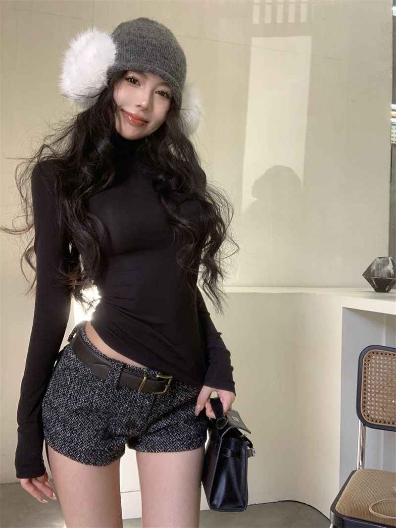 黑色高領修身T恤女冬季新款收腰顯瘦內搭韓版長袖氣質打底衫上衣