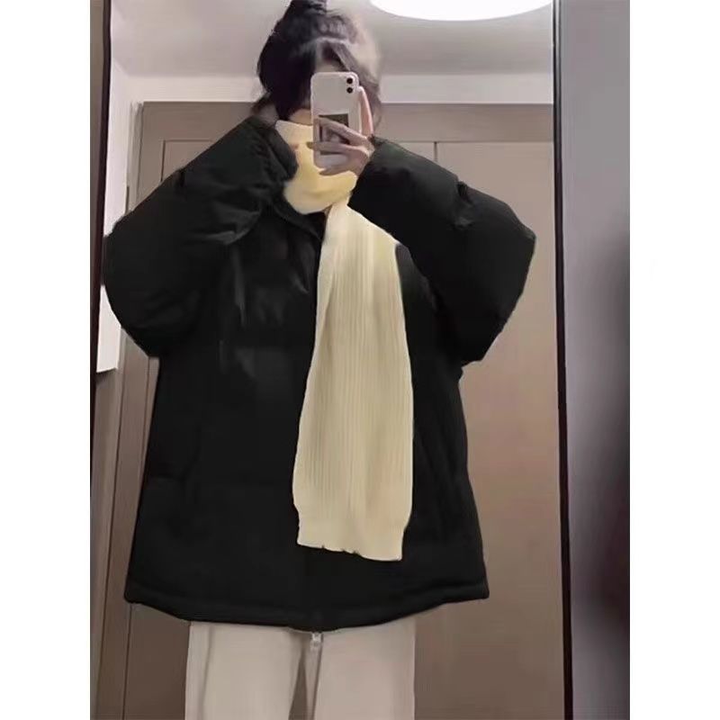 美式港式原宿風黑色棉服棉衣女冬季寬鬆oversize百搭麵包服外套潮