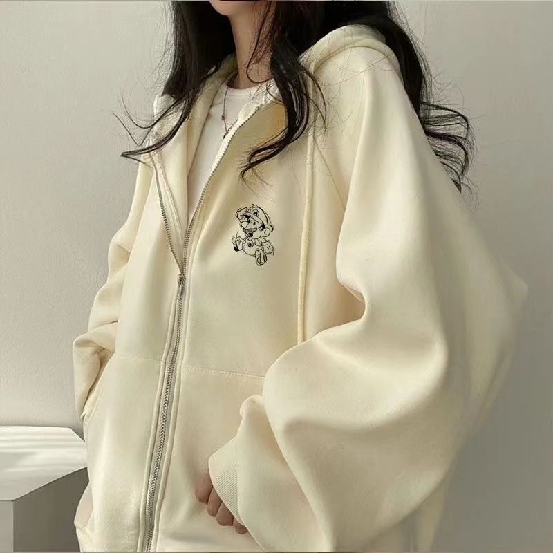 拉鏈衛衣開衫女加絨加厚oversize寬鬆潮ins秋冬厚款外穿加絨外套