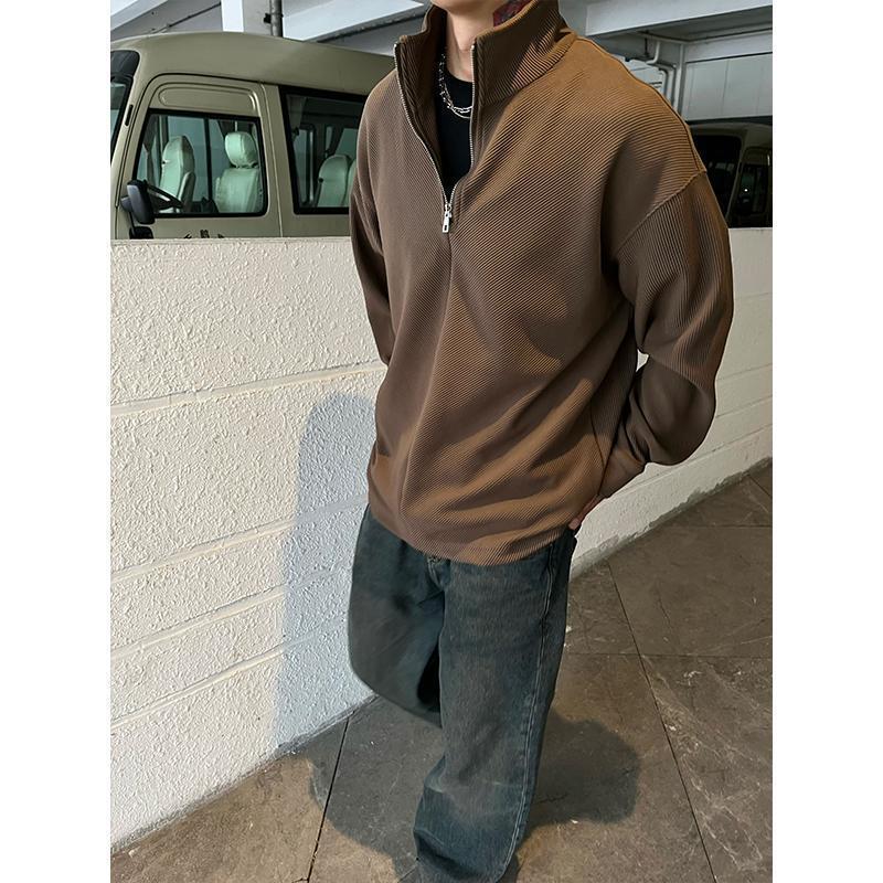 美式復古半高領拉鏈衛衣男秋冬季立領打底衫oversize百搭長袖上衣