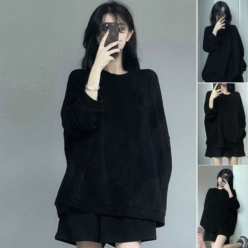 美式復古ins超火純色無帽衛衣女春秋冬加絨oversize韓版慵懶上衣