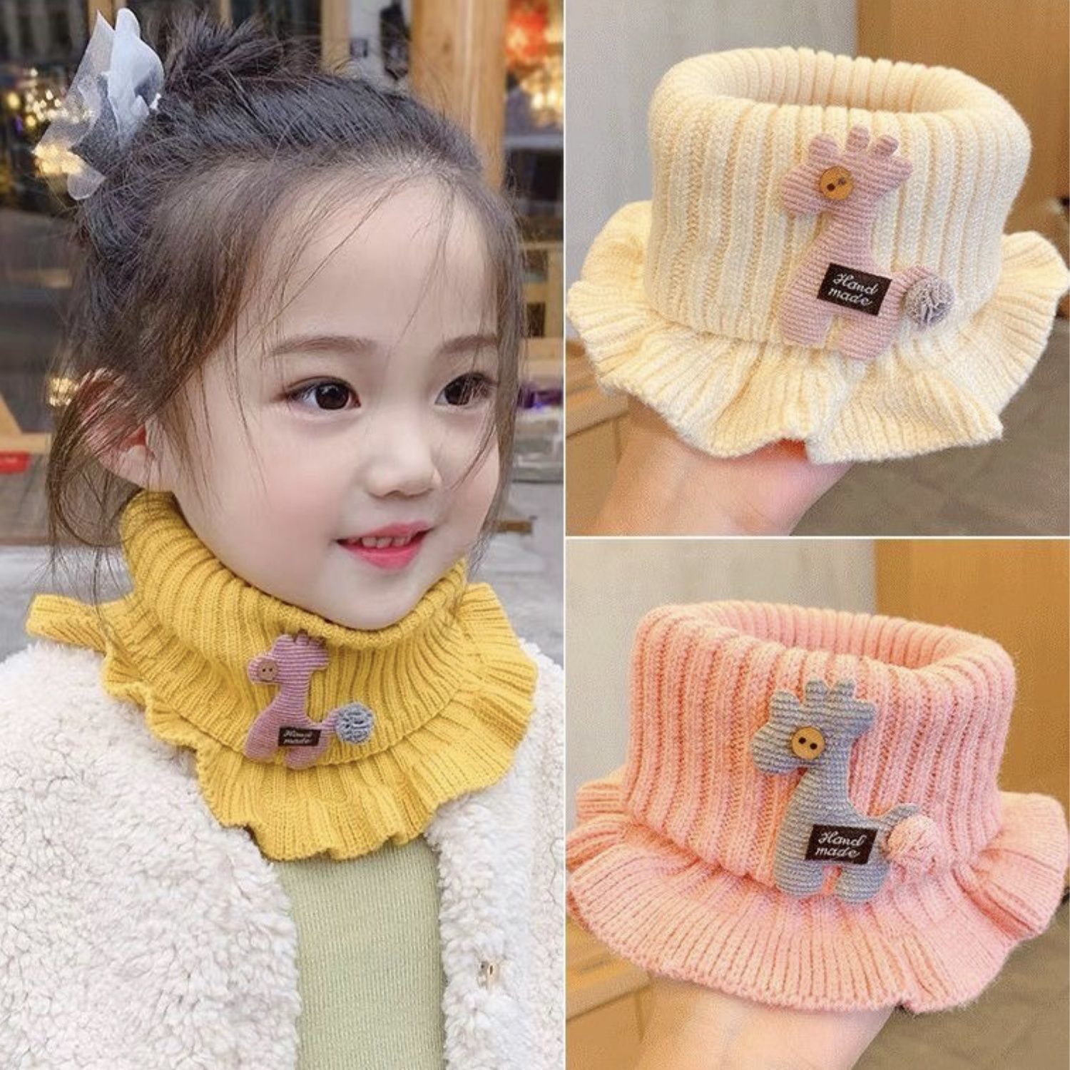 Baby scarf is warm in winter and cute. Girls' autumn and winter neck scarf. Little girl's winter knitted spring and autumn children's scarf.