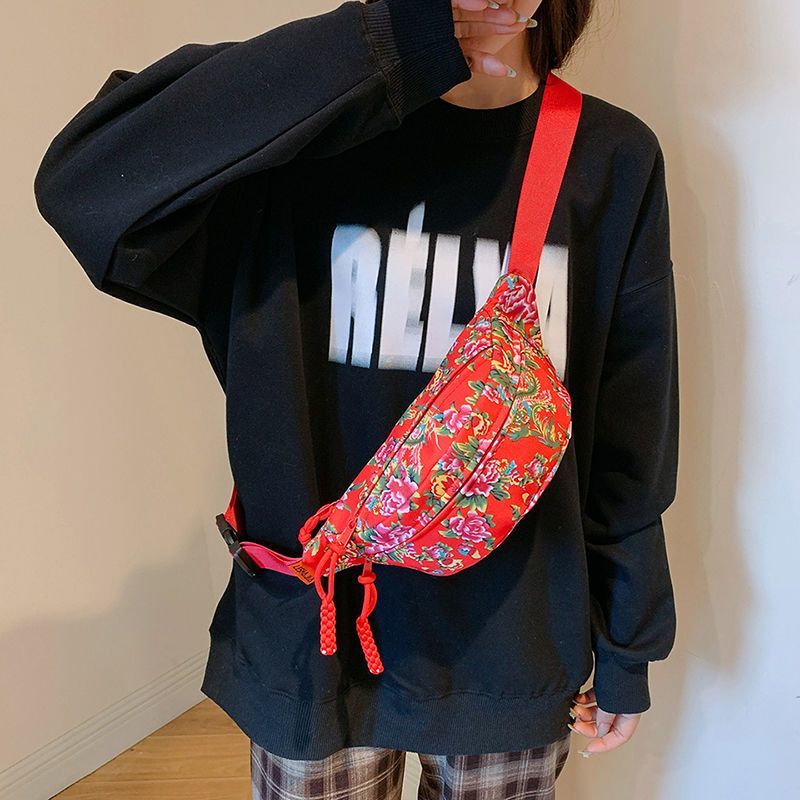 潮酷百搭東北大花布百搭斜挎包男士經典懷舊單肩包女休閒胸包腰包