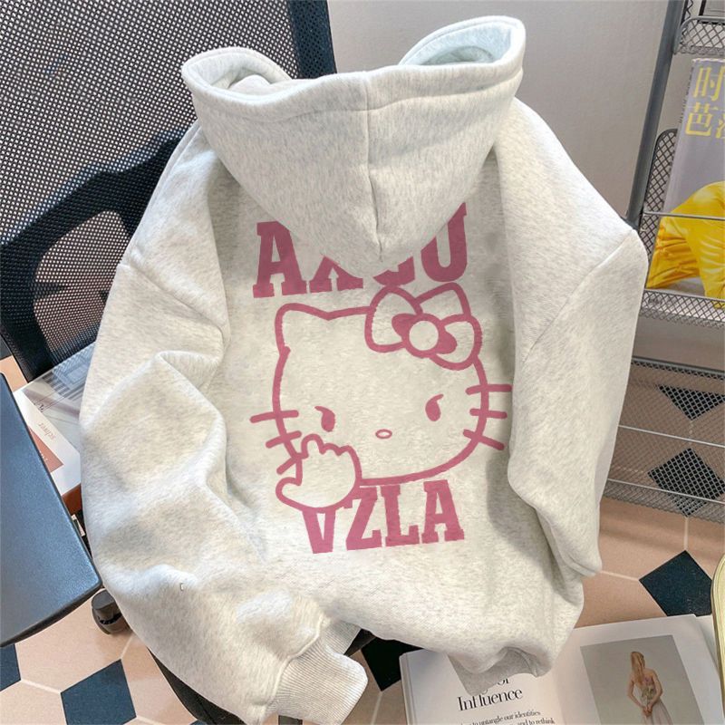 Heavyweight pure cotton silver fox velvet girls middle and large children hellokitty velvet hooded casual sweatshirt cute jacket trendy