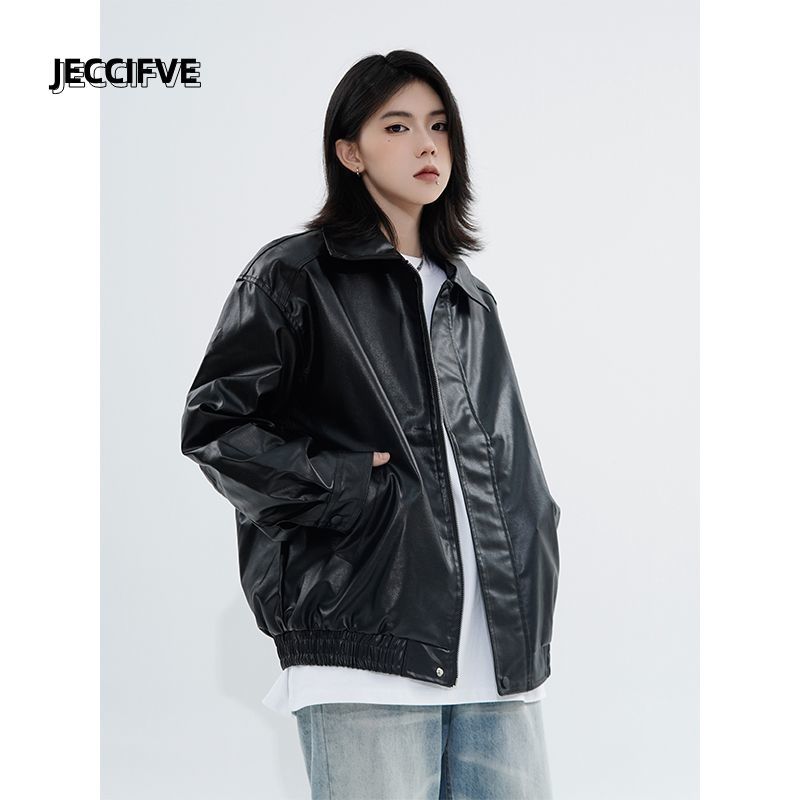 JECCIFIVE American high street retro leather jacket jacket for men and women street motorcycle Maillards thickened leather jacket