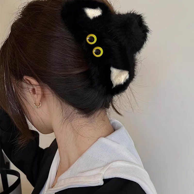  Autumn and Winter New Cat Cute Plush Clip Advanced Large Shark Clip Back of Head Clip Headdress for Women