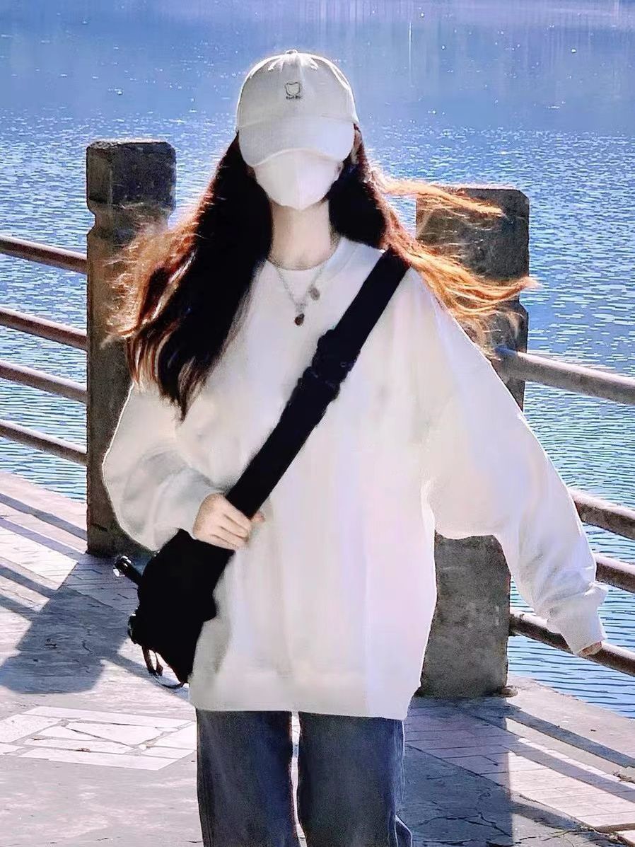 美式復古高街無帽薄款衛衣女秋冬季新款寬鬆oversize長袖上衣加絨