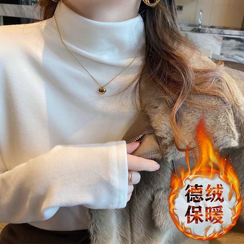 加厚加絨半高領內搭女秋季韓版百搭新款修身顯瘦韓系長袖打底衫