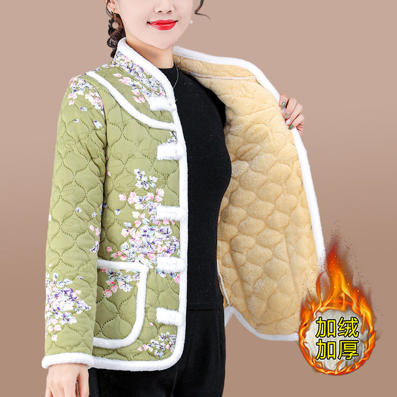 網紅冬季新款女裝碎花棉衣東北唐裝棉襖媽媽加厚保暖外套民族棉服