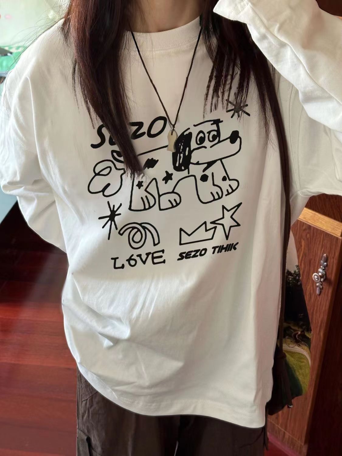 美式復古內搭長袖t恤女秋冬白色打底衫春季2024新款寬鬆純棉上衣
