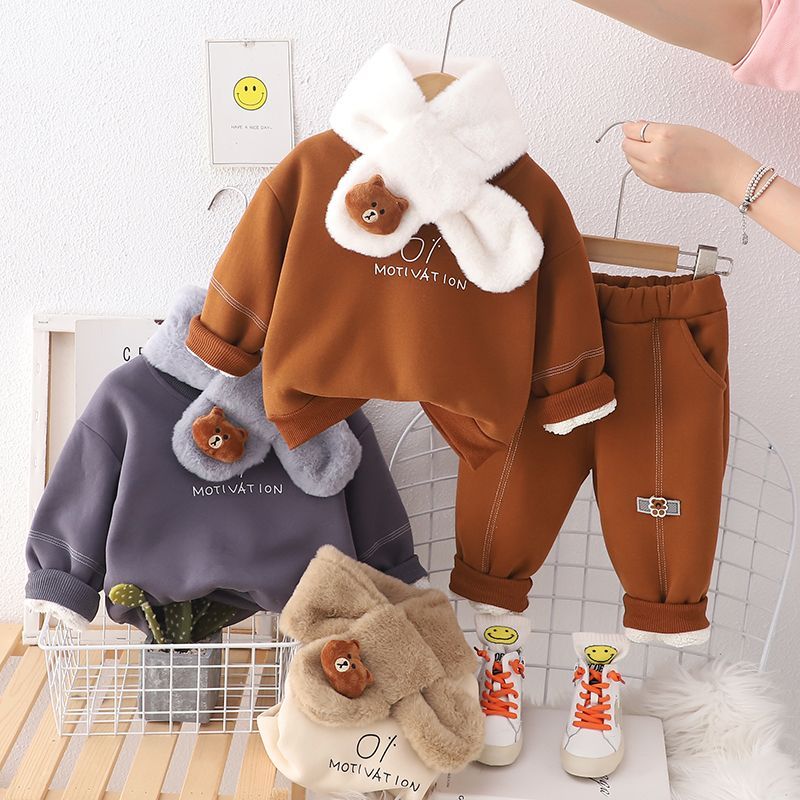男童秋冬季加绒套装新款洋气婴儿童男宝宝冬装保暖加厚外穿两件套