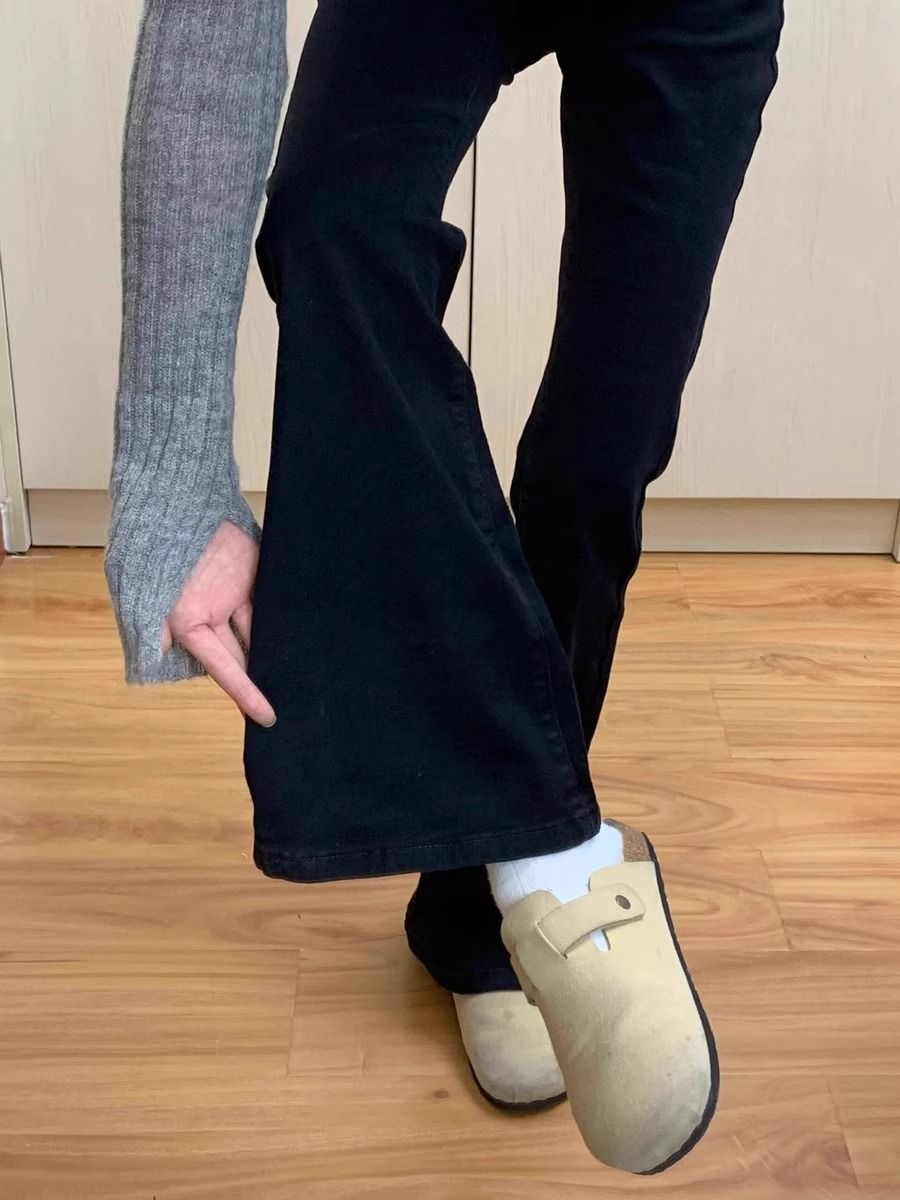黑色高腰微喇牛仔褲女秋冬2023新款直筒修身顯瘦百搭彈力喇叭褲子