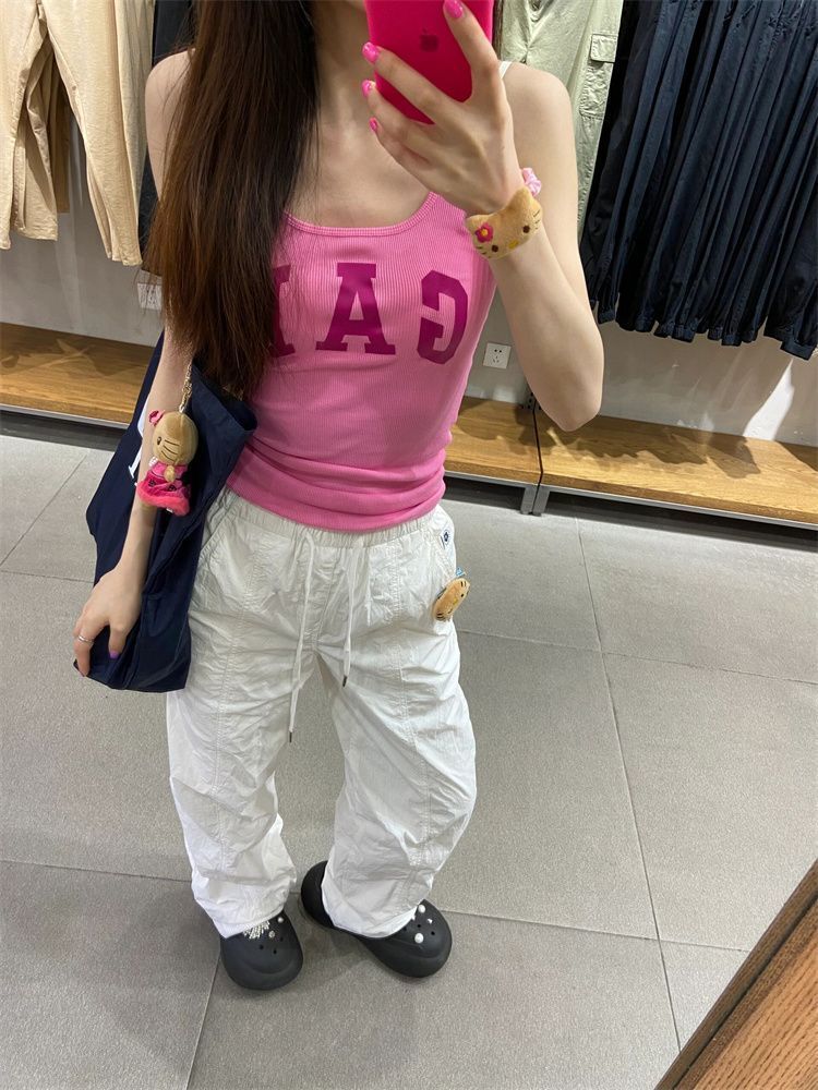 Letter printed vest suspenders for girls in summer, hot girls' bottoming, short style, personalized outer wear, sports beautiful back top, trendy