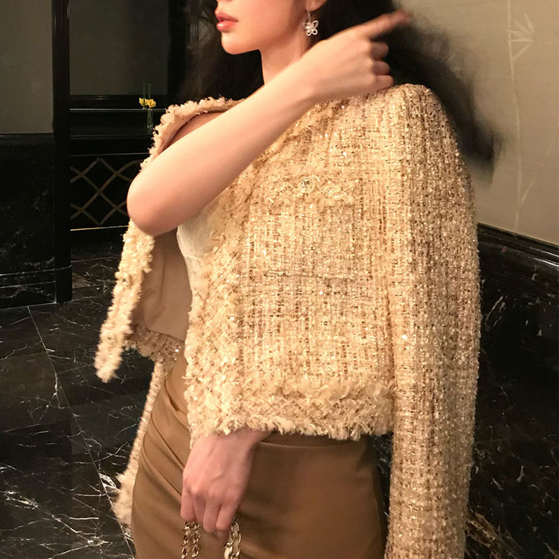 流蘇設計感小香風外套女秋冬季法式富家千金高級感圓領長袖上衣