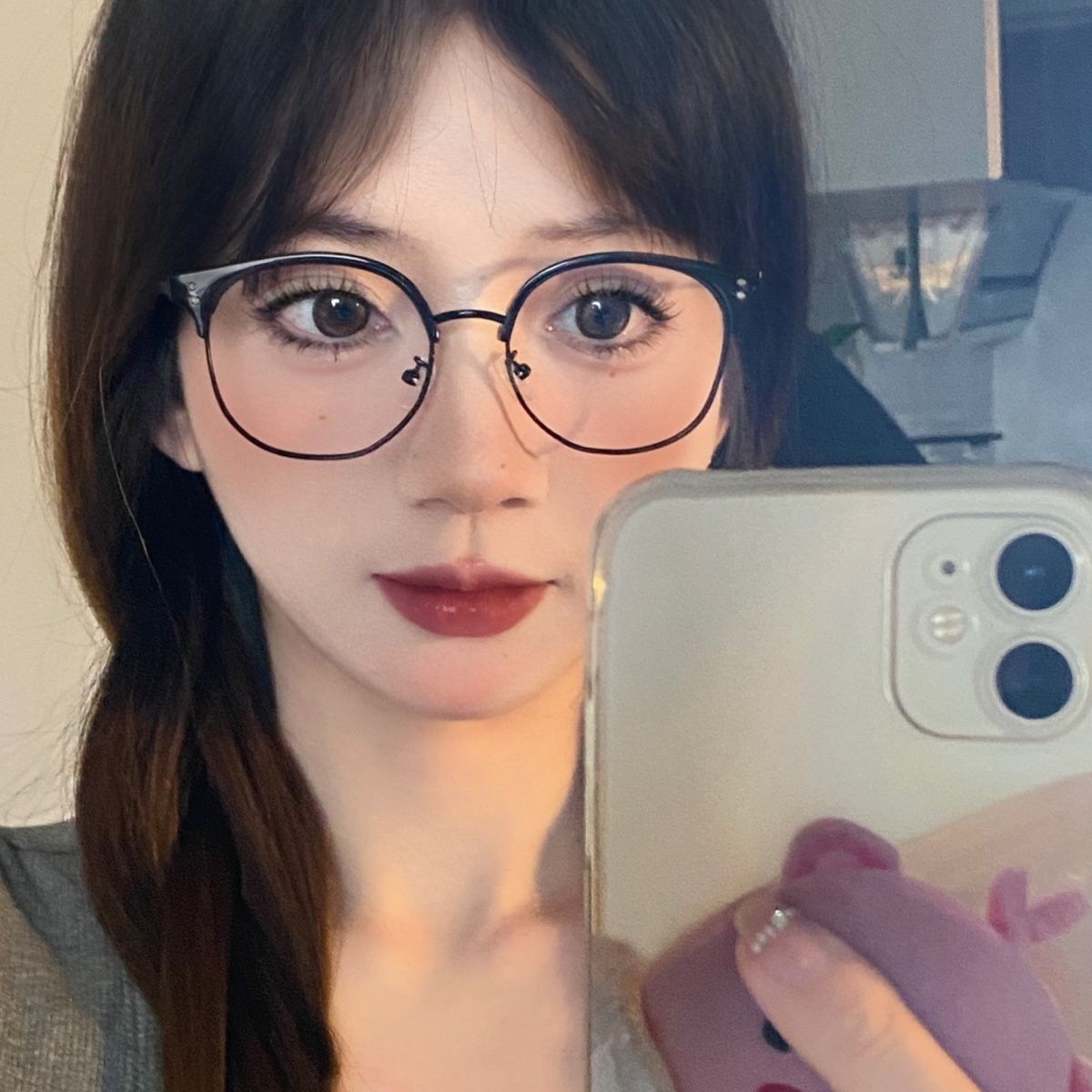 韓系半框近視眼鏡框女網上專業可配度數鏡片圓臉素顏顯臉小眼睛架