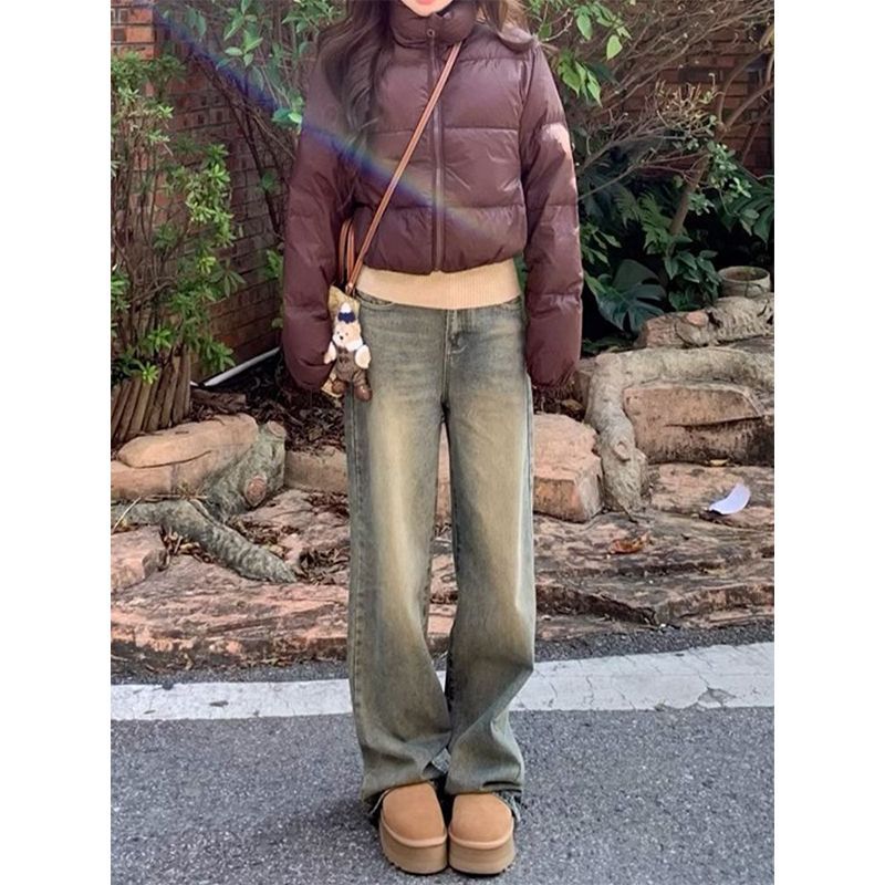高個子175窄版闊腿牛仔褲女春秋新款高腰寬鬆百搭直筒拖地褲子潮