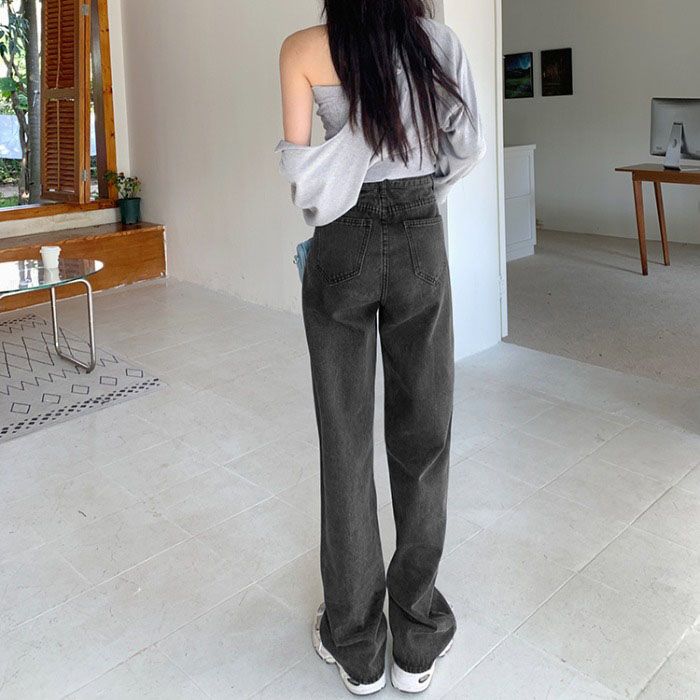 阔腿牛仔裤女2023新款黑灰色直筒宽松梨形身材遮肉垂感拖地裤潮流