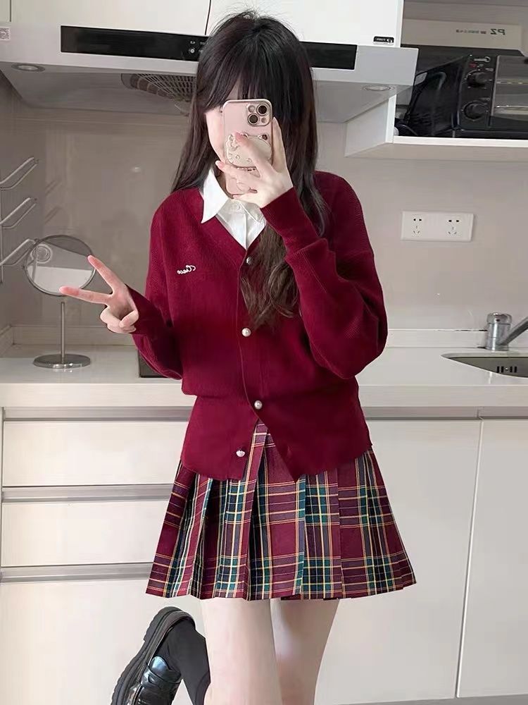 新年聖誕戰袍學院JK開衫針織新款秋冬季外套短款收腰修身毛衣套裝