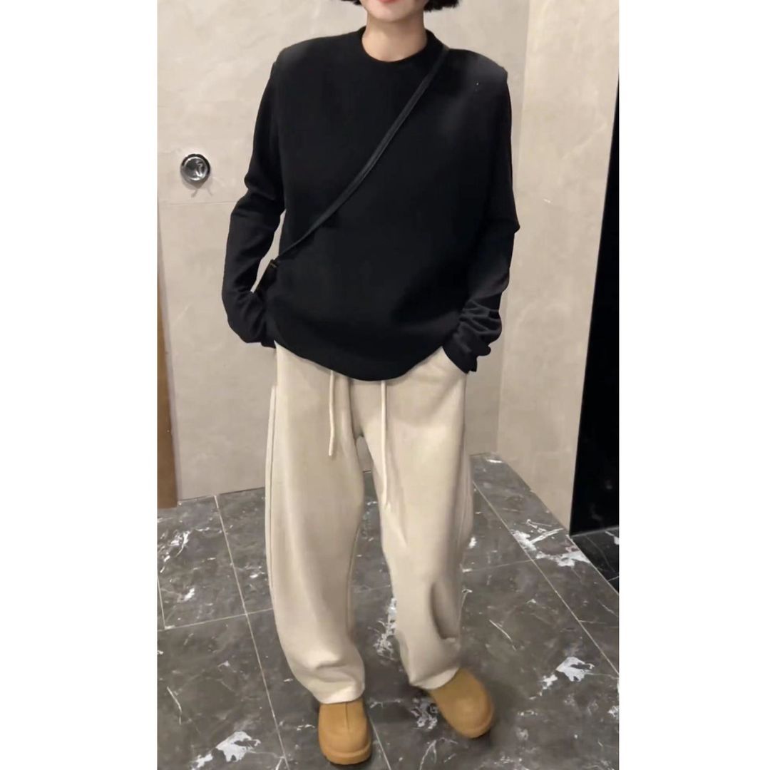 Winter velvet pants, thickened off-white scimitar pants, women's loose minimalist arc casual pants, slim wide-leg pants