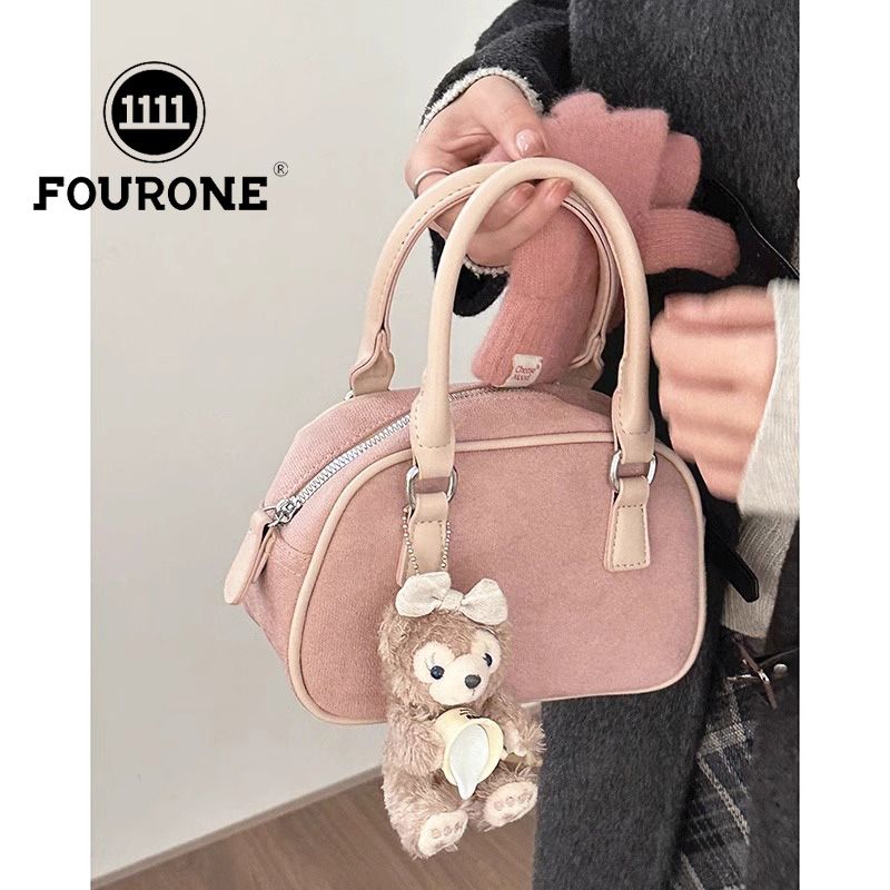 Retro deerskin portable bowling bag for women new trendy Korean pillow bag pink crossbody bag