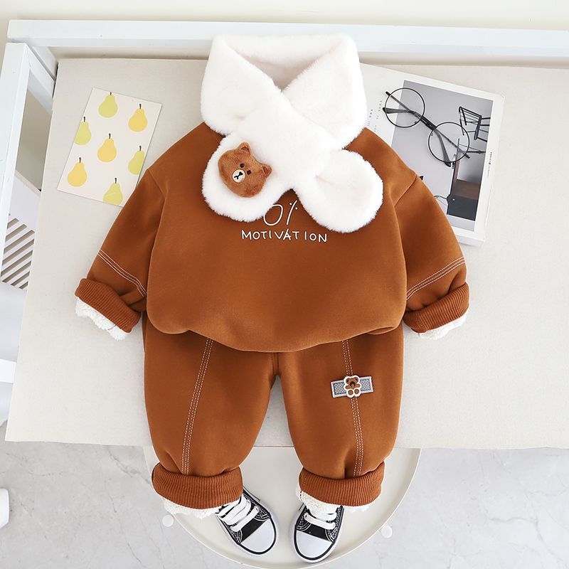 男童秋冬季加绒套装新款洋气婴儿童男宝宝冬装保暖加厚外穿两件套