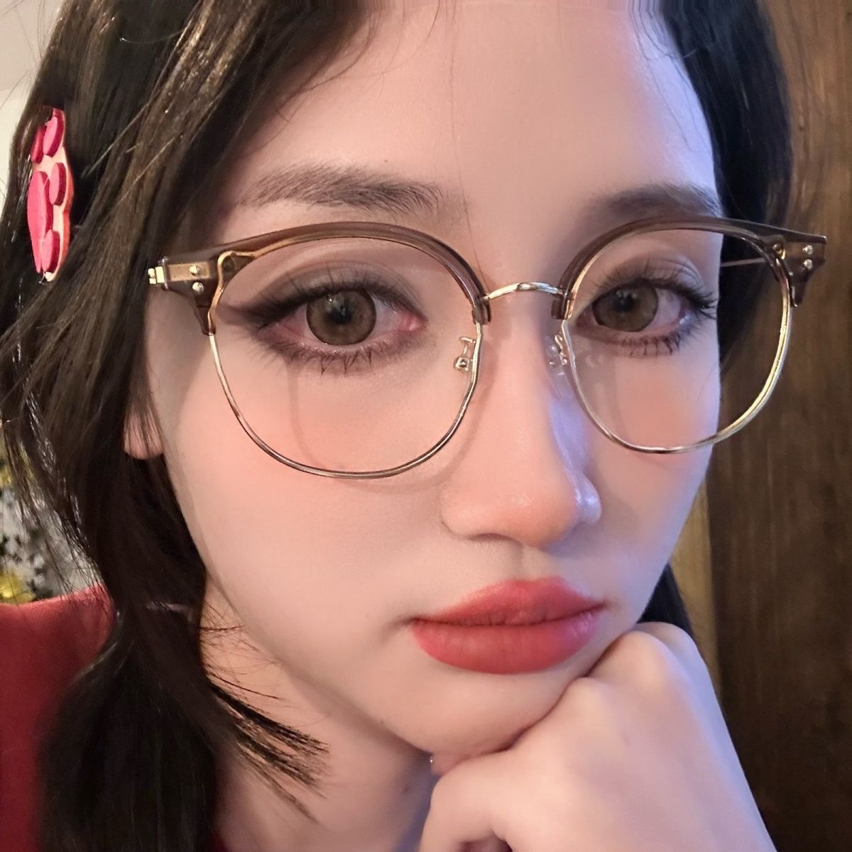 冷茶色超輕近視眼鏡女可配有度數鏡片橢圓半框素顏顯瘦眼睛框架
