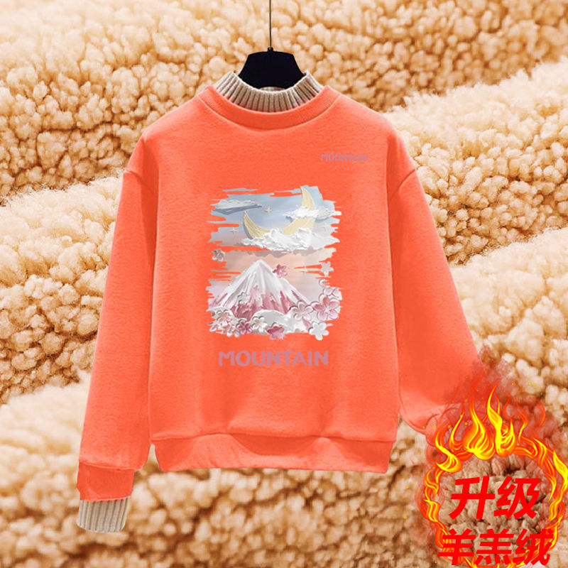Girls' winter new style plus velvet, warm and casual, half turtleneck, contrasting color, Korean style ins trend style long sleeves