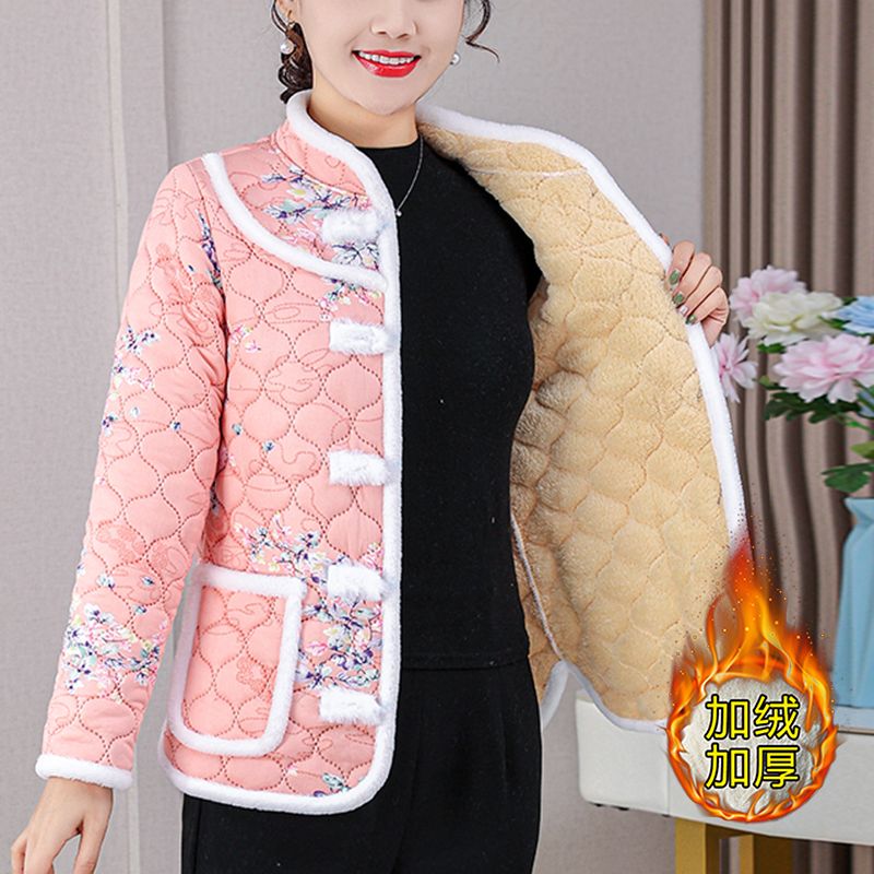 媽媽秋冬裝時尚中國風棉衣外套中年女大碼短款棉服加絨保暖花棉襖