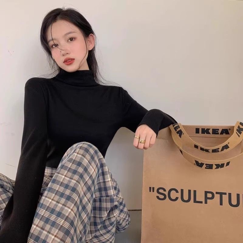 半高領打底衫女秋冬韓版百搭黑色長袖T恤修身ins學生內搭上衣服潮