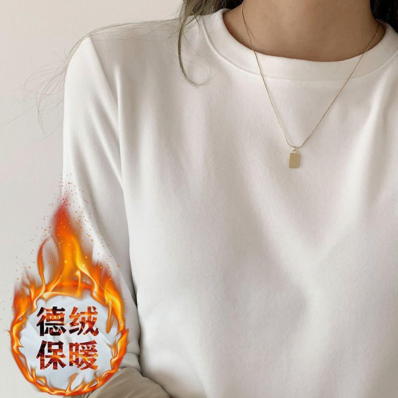 德絨加厚打底衫T恤女長袖內搭秋冬新款圓領寬鬆顯瘦保暖上衣ins潮