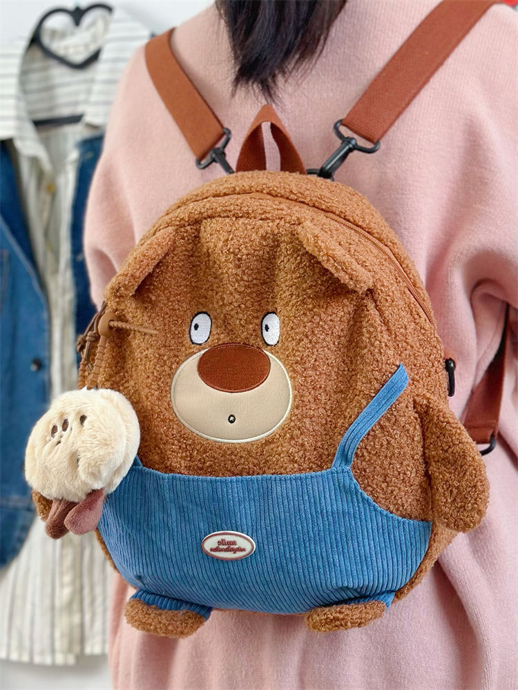 Korean version of cute cartoon large-capacity bag for women 2023 new autumn and winter plush backpack student class bag