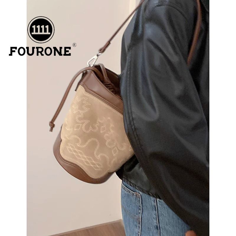 Retro Frosted Underarm Bag Women's New Trendy Embroidered Bucket Bag Versatile Handbag Crossbody Bag