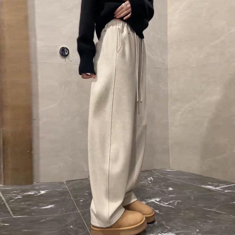 Winter velvet pants, thickened off-white scimitar pants, women's loose minimalist arc casual pants, slim wide-leg pants