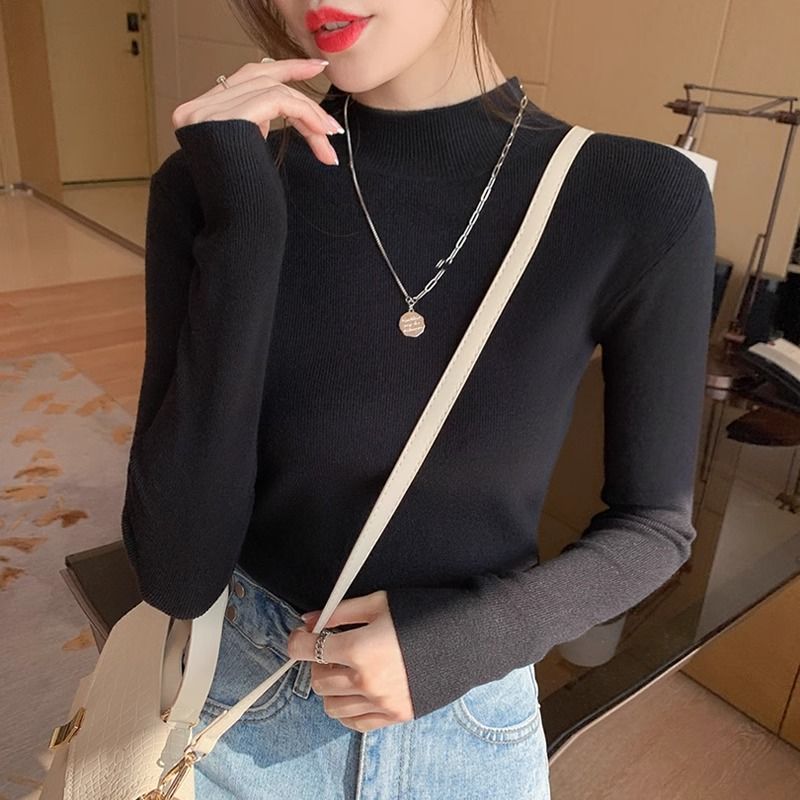Women's knitted sweater half turtleneck bottoming shirt with autumn and winter style sweater 2024 new high-end mid-collar top