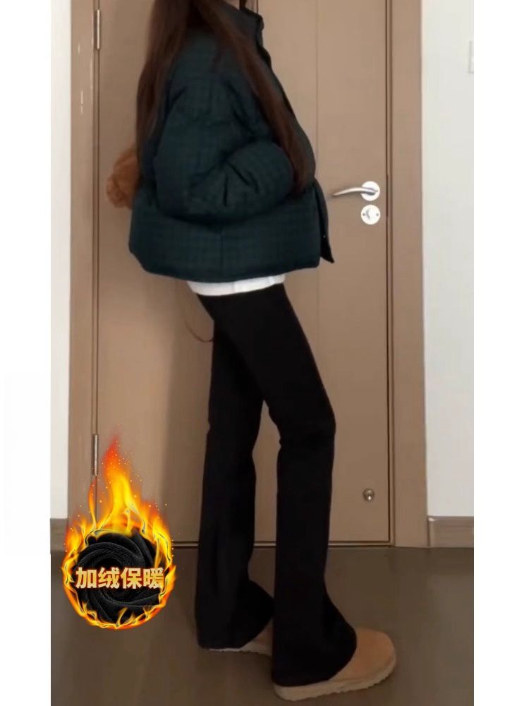 黑色加絨微喇牛仔褲女秋冬新款高腰彈力顯瘦高個子拖地馬蹄喇叭褲