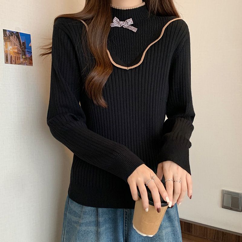 半高領時尚毛衣女秋冬2023氣質新款修身顯瘦針織衫保暖內搭打底衫