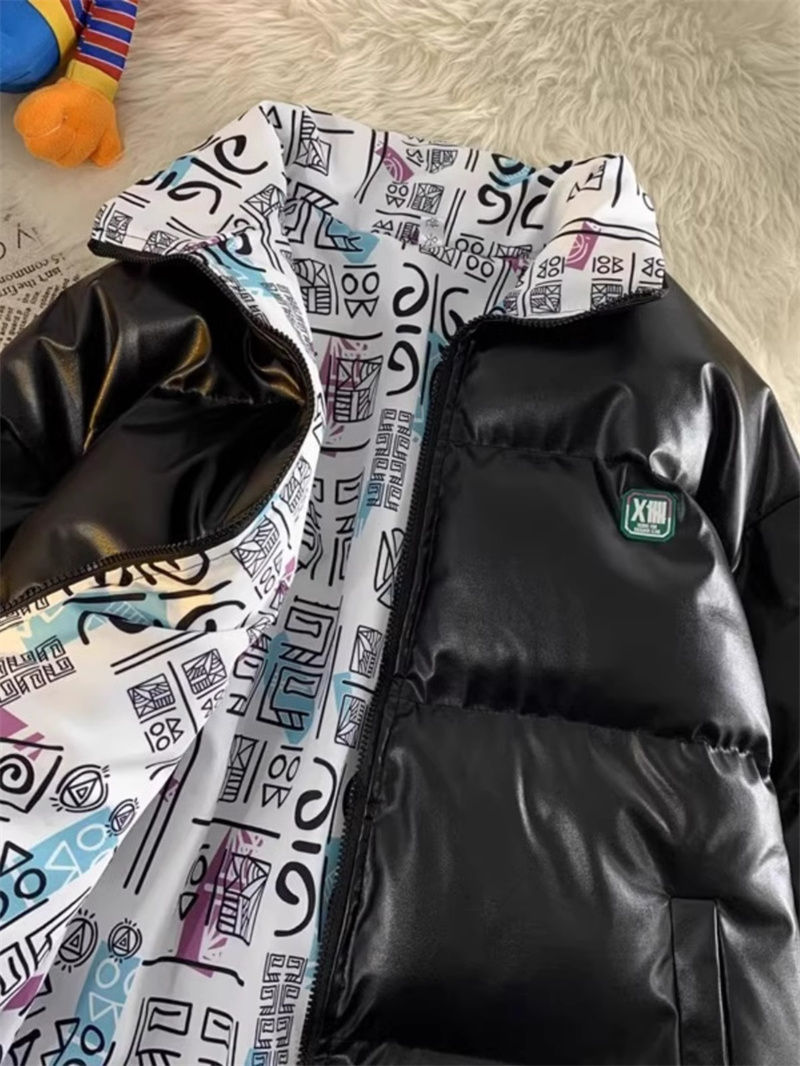 棉衣外套雙面穿皮男加厚保暖2023冬季情侶麵包服棉服潮牌寬鬆立領