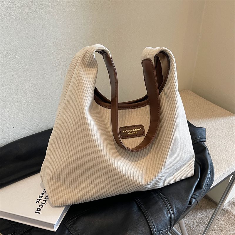 Corduroy Canvas Bag Women's 2023 New Trendy Retro Casual Tote Bag Korean Single Shoulder Niche Underarm Bag