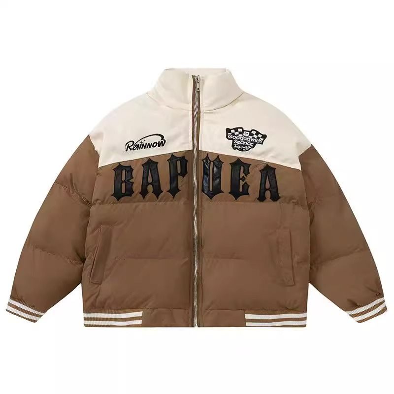 外貿原單丨鎮店牛貨美式復古拼接寬鬆棉衣學院風棉服麵包服男秋冬