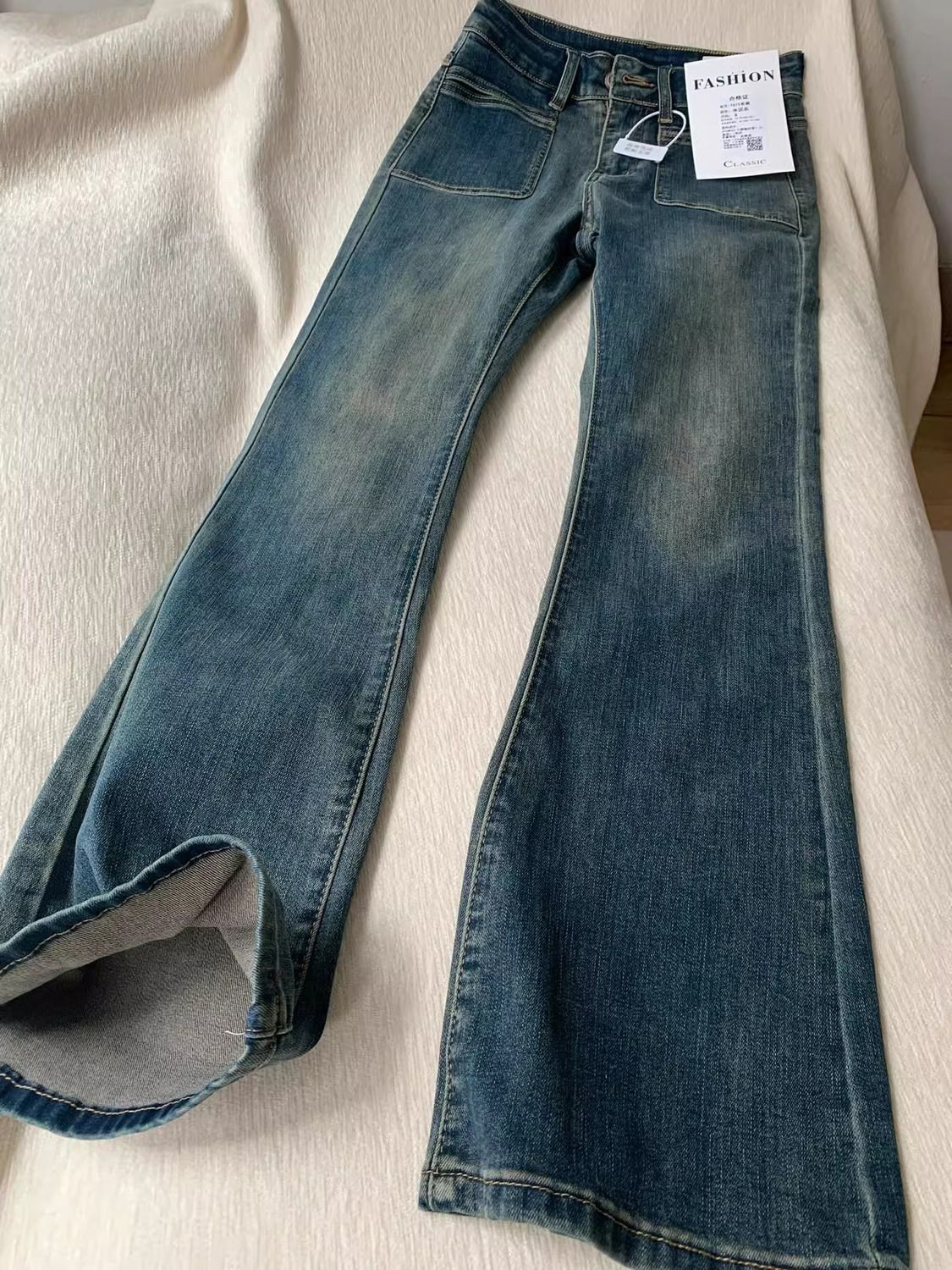 美式復古水洗微喇牛仔褲女早春新款高腰彈力修身顯瘦小個子馬蹄褲