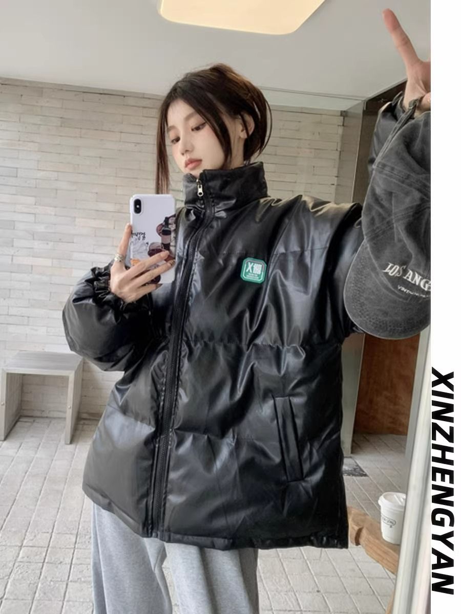 立領棉服女冬季2023年新款加厚保暖寬鬆麵包服高級感兩面穿設計感
