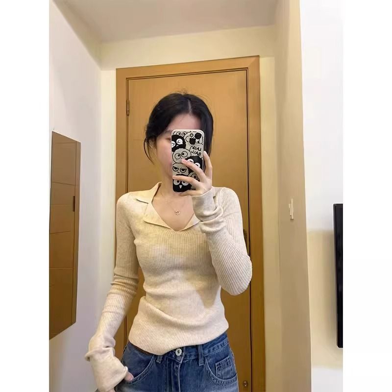 純欲風辣妹POLO針織衫女秋冬2024新款內搭打底設計感小眾別致上衣
