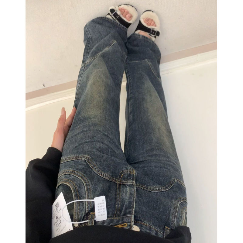 美式復古微喇牛仔褲女小個子高腰寬鬆顯瘦闊腿褲子直筒拖地長褲潮