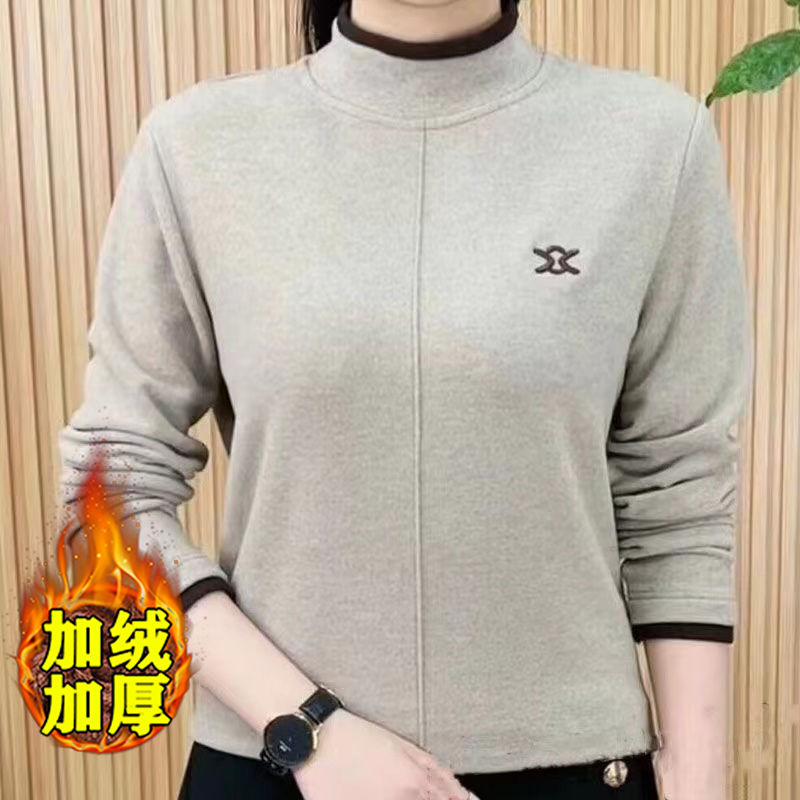 高檔打底衫女雙面絨冬季新款半高領加厚保暖氣質顯瘦純色t恤小衫