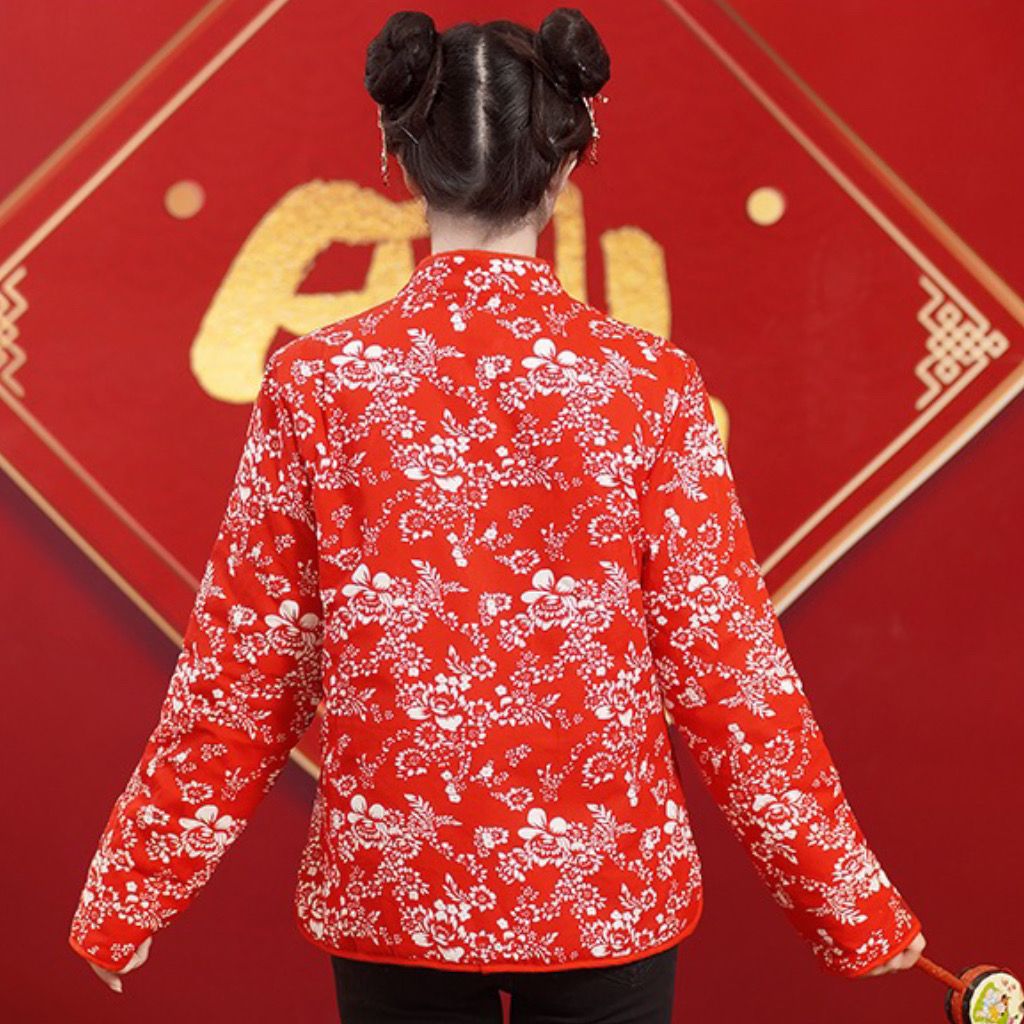 Winter cotton coat, young version, small floral cotton jacket, Chinese style Tang suit, short thickened warm retro buckle jacket for women