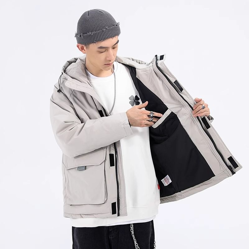  new men's winter Korean style trendy work clothes cotton loose casual thickened warm hooded jacket