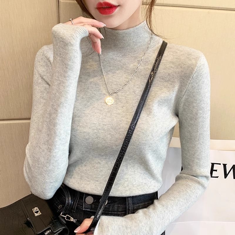 Women's knitted sweater half turtleneck bottoming shirt with autumn and winter style sweater 2024 new high-end mid-collar top